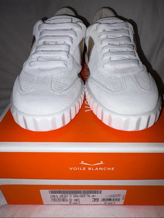 NWT VOILE BLANCHE INES Mesh 2 Leather And Suede Sneakers White-Platinum - Picture 7 of 16